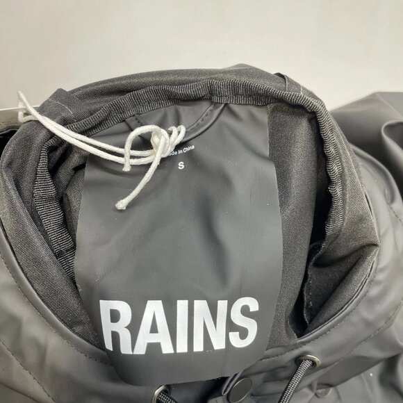 Rains Women's Rain Jacket Black Size S Long Hooded Button Front Waterproof - Picture 7 of 8